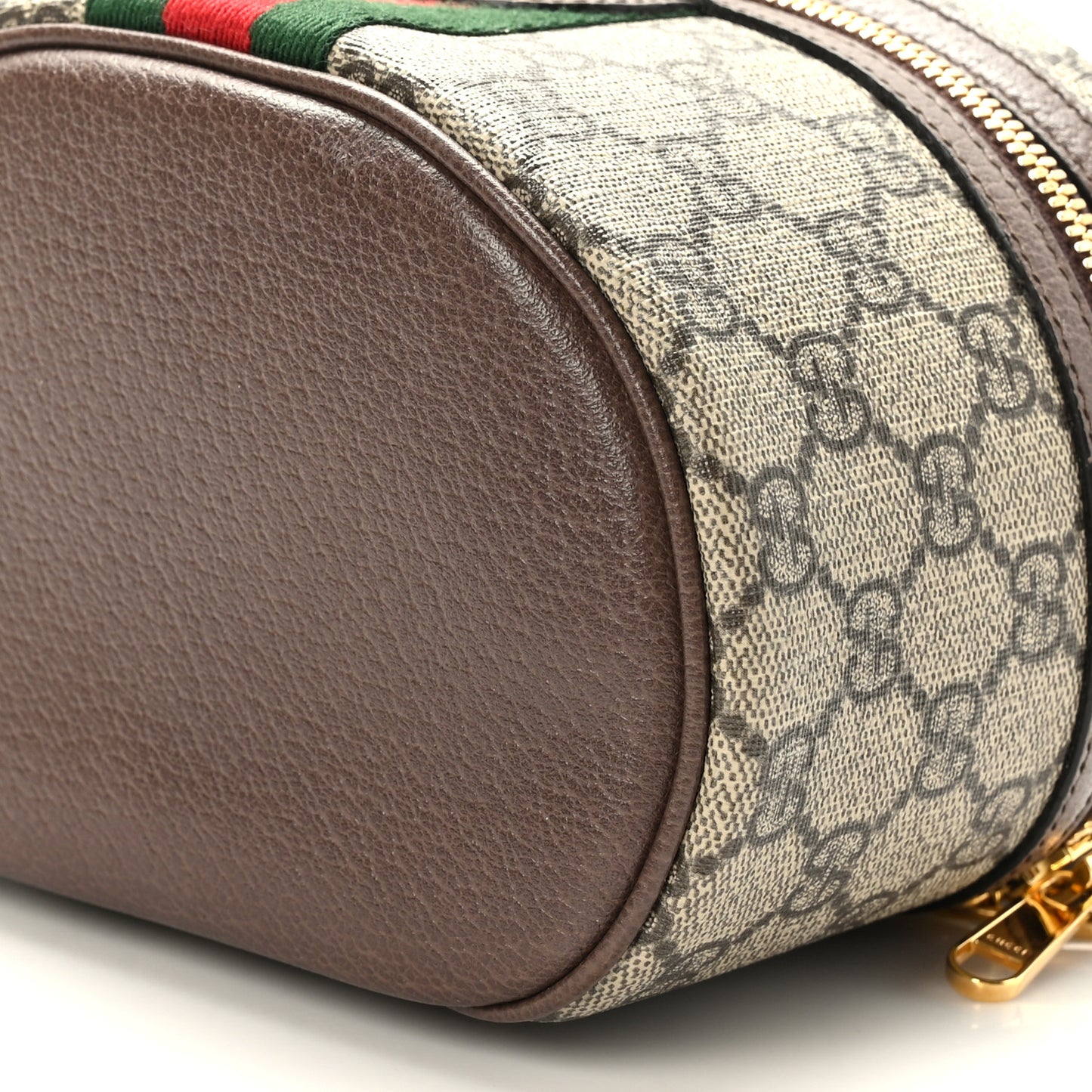 GG Supreme Monogram Textured Calfskin Web Ophidia Vanity Cosmetic Case Beige Ebony New Acero