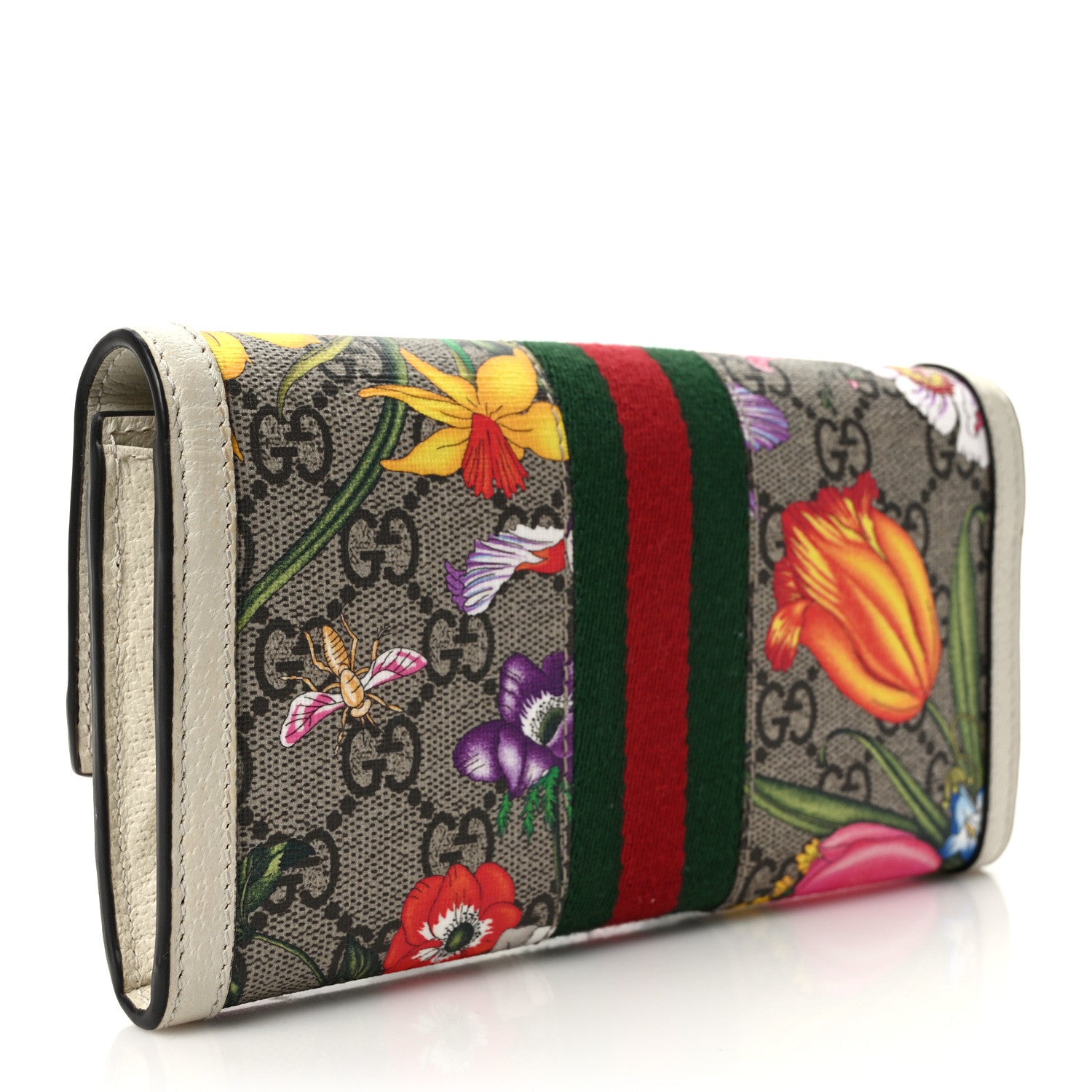 Gucci GG Supreme Monogram Flora Web Ophidia Continental Wallet White 3 of 9