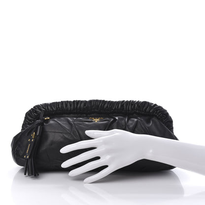 Prada Nappa Pleated Pochette Clutch Black 2 of 11