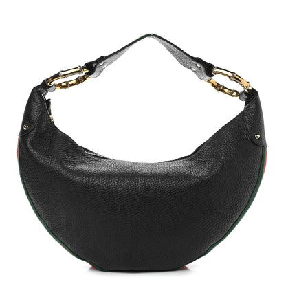 Gucci Pebbled Calfskin Web Bamboo Ring Hobo Black 1 of 11