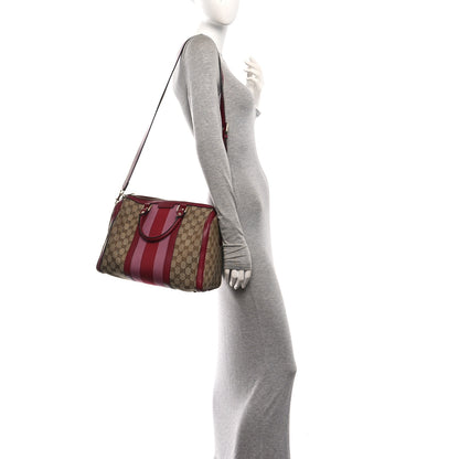 Gucci Monogram Cellarius Calfskin Vintage Web Medium Boston Beige Ebony Soft Burgundy Peonia Flower 2 of 10