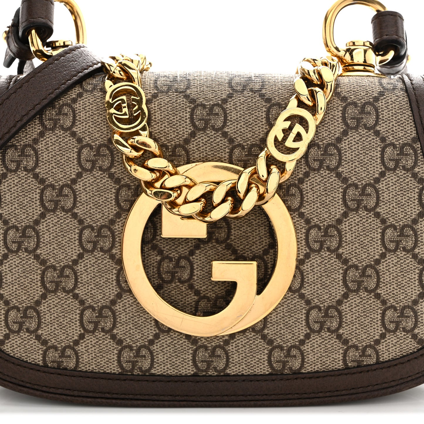 GG Supreme Monogram Textured Dollar Calfskin Mini Blondie Chain Shoulder Flap Bag Beige Ebony New Acero