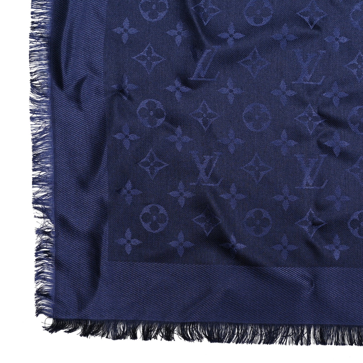 Silk Wool Monogram Shawl Night Blue