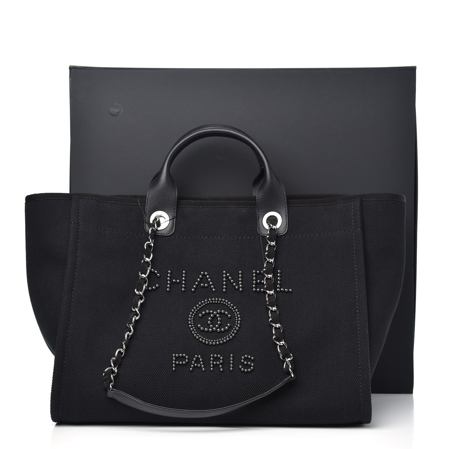 Chanel Canvas Pearl Medium Deauville Tote Black 10 of 10