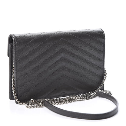 Saint Laurent Grain De Poudre Matelasse Chevron Monogram Envelope Chain Wallet Coal 2 of 11