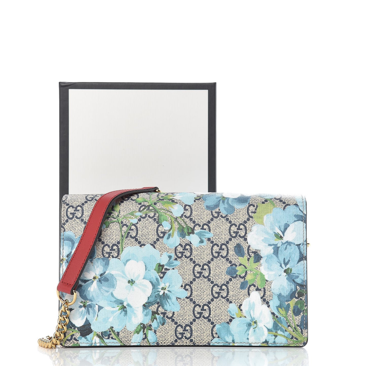 GG Supreme Monogram Blooms Chain Wallet Blue
