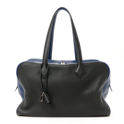 Hermes Taurillon Clemence Victoria II 35 Black Bleu De Malte 1 of 11