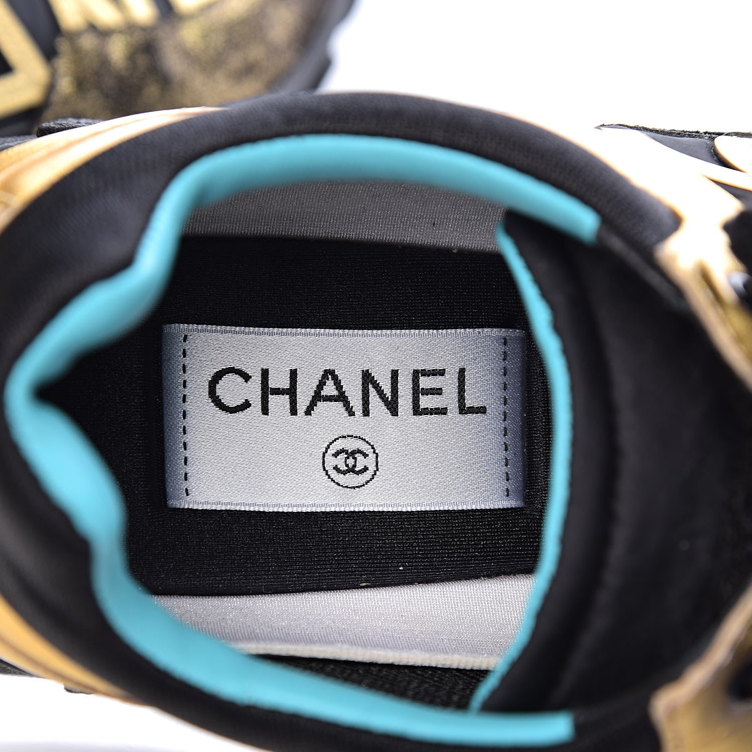Chanel Metallic Lambskin Satin Finish Womens CC Sneakers 40 Black Gold 6 of 14