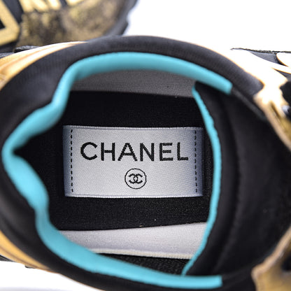 Chanel Metallic Lambskin Satin Finish Womens CC Sneakers 40 Black Gold 6 of 14