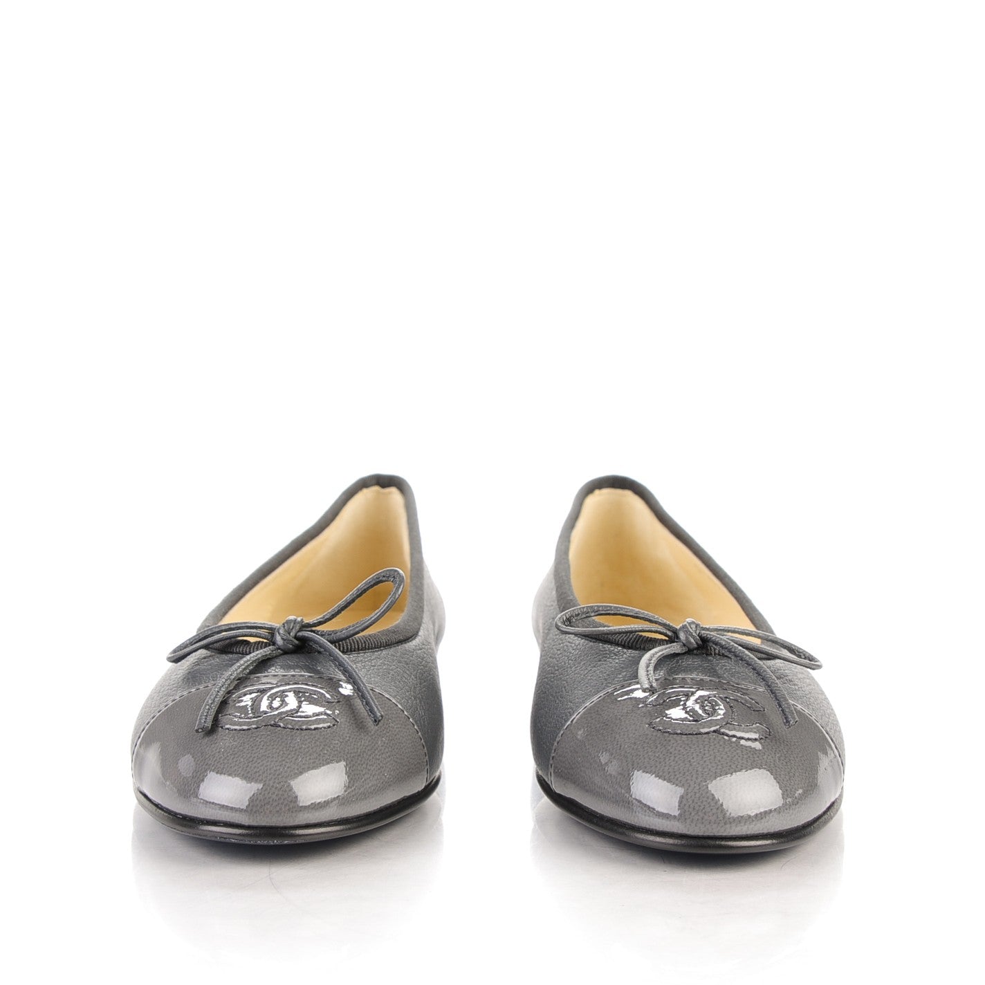 Patent Goatskin Cap Toe Ballerina Flats 36 Grey