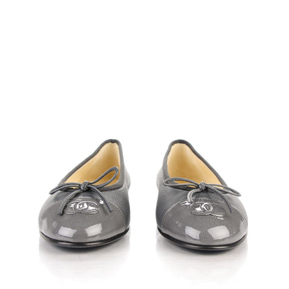 Chanel Patent Goatskin Cap Toe Ballerina Flats 36 Grey 2 of 8