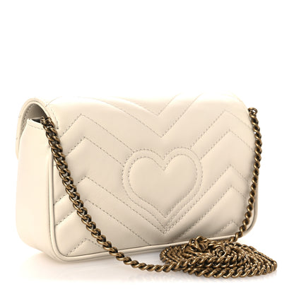 Gucci Calfskin Matelasse Super Mini GG Marmont Shoulder Bag White 3 of 10