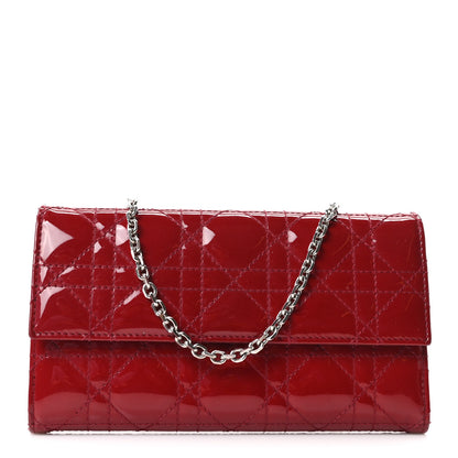 Christian Dior Patent Cannage Rendez-vous Chain Wallet Red 1 of 10