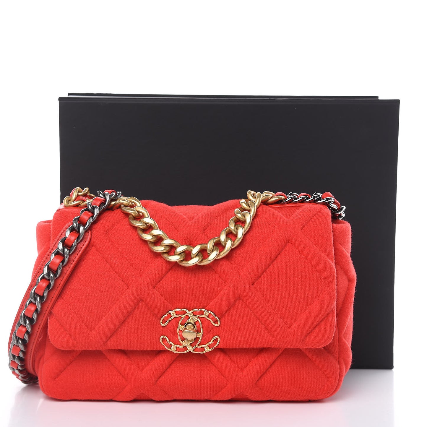 Jersey Lambskin Quilted Medium 19 Flap Red