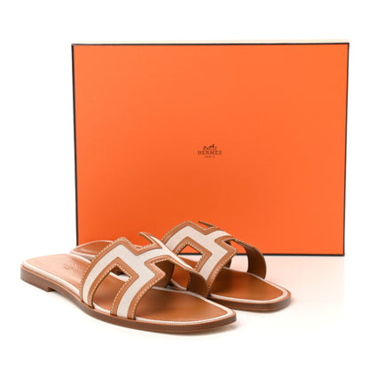 Hermes Calfskin Canvas Oran Sandals 41 Noisette Beige Dore 9 of 9