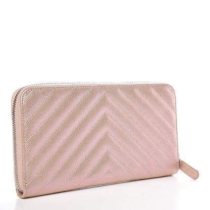 Chanel Metallic Caviar Chevron Quilted Small Zip Around Wallet Light Gold 3 of 10