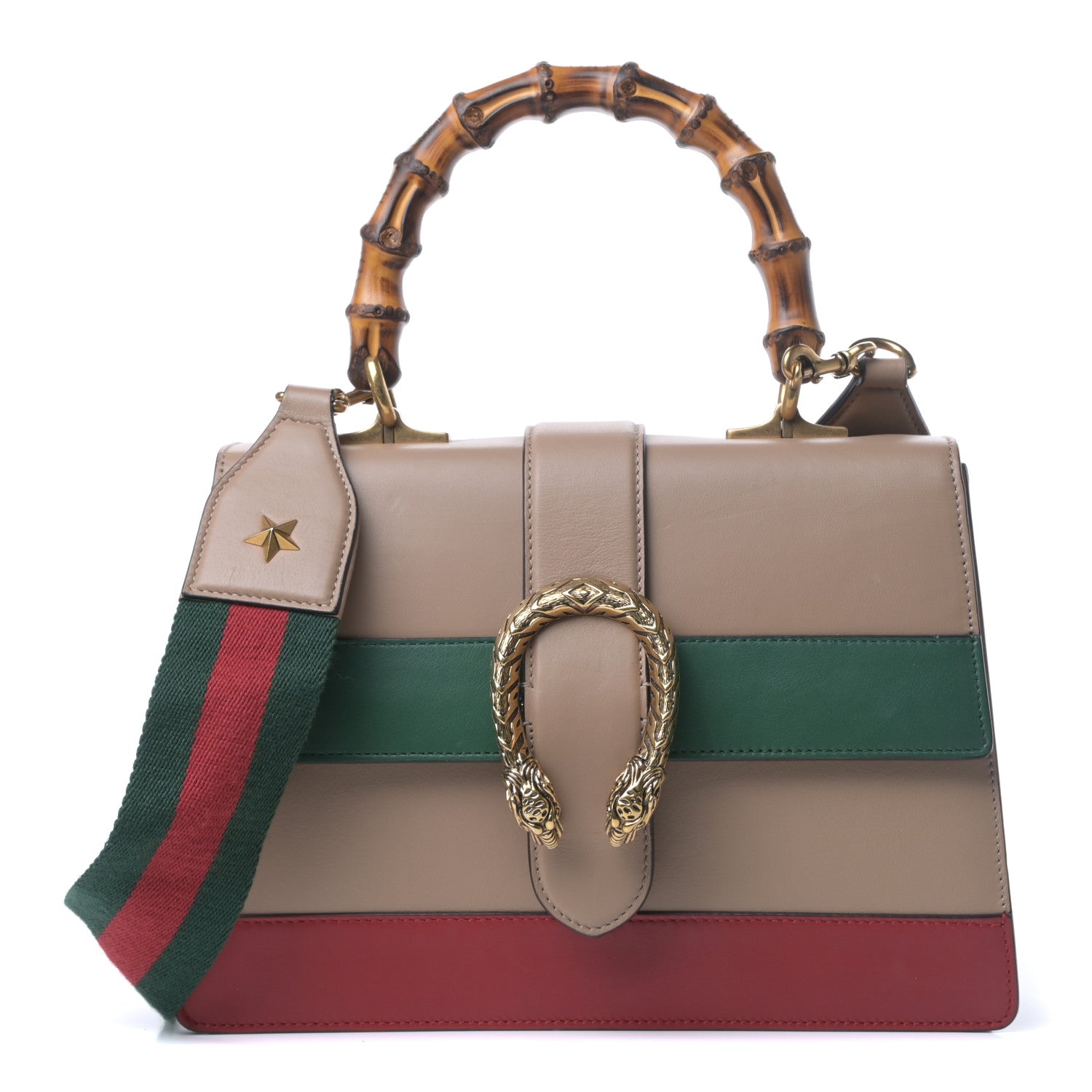 Gucci Calfskin Bamboo Web Medium Dionysus Top Handle Bag Camelia Bright Evergreen Hibiscus Red 1 of 9