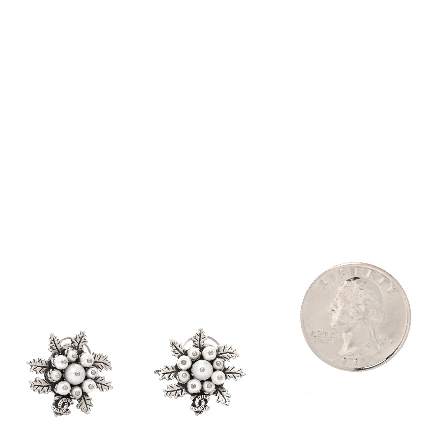 Chanel Pearl CC Leaf Clip On Earrings Silver 2 of 4