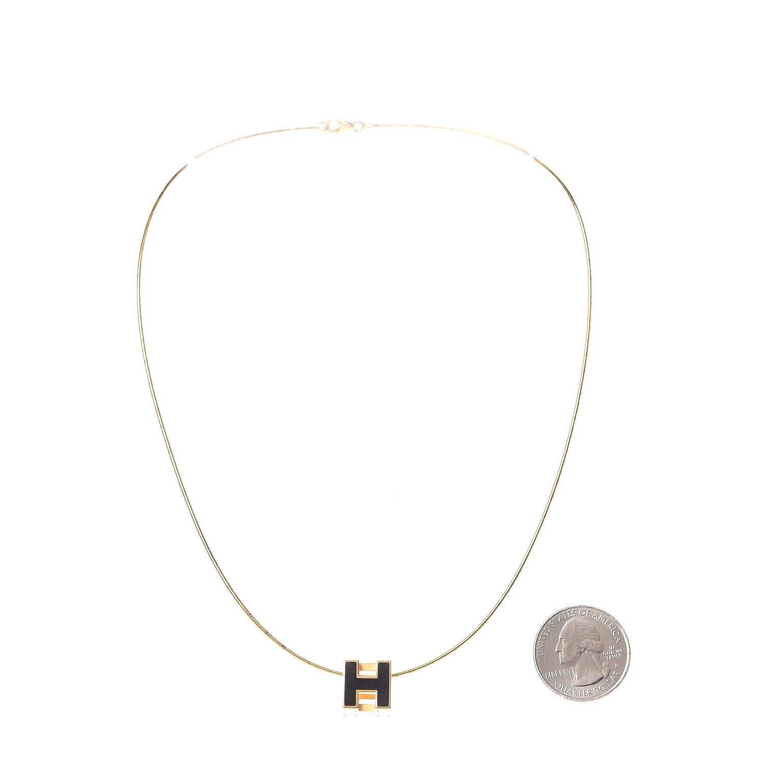 Hermes Gold Lacquered Cage d'H Pendant Necklace Black 2 of 6