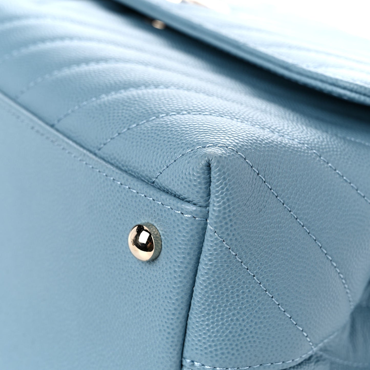Caviar Chevron Quilted Small Coco Handle Flap Light Blue