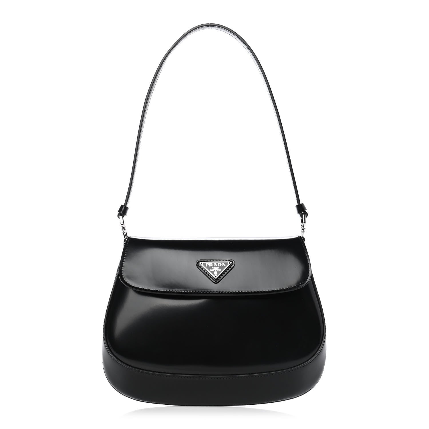 Prada Spazzolato Cleo Flap Shoulder Bag Black 1 of 9
