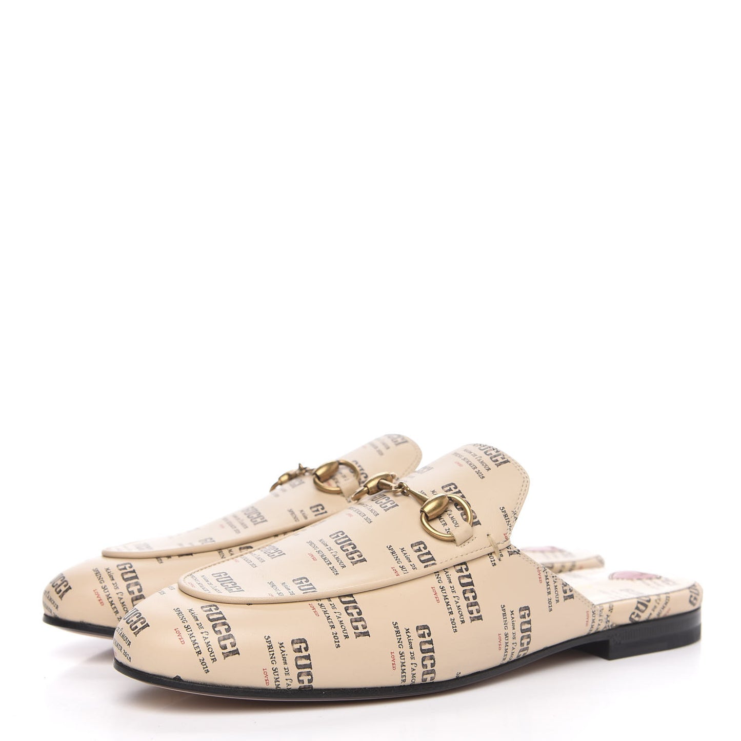 Calfskin Stamp Print Womens Princetown Slippers 37 Soy Black