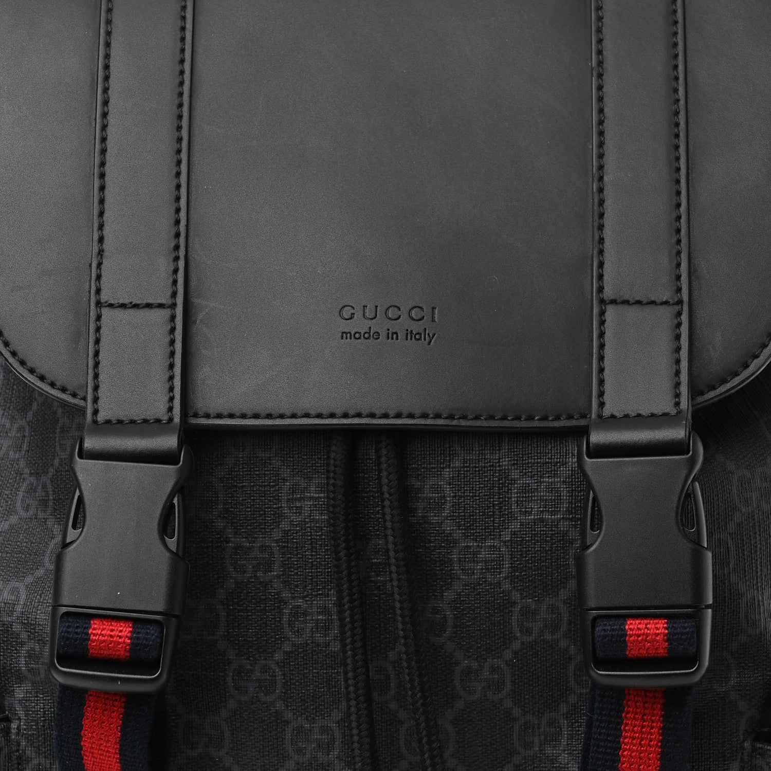 Gucci Soft GG Supreme Monogram Appia Calfskin Web Double Buckle Backpack Black 9 of 11