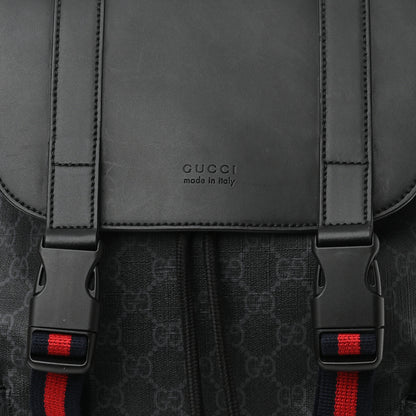 Gucci Soft GG Supreme Monogram Appia Calfskin Web Double Buckle Backpack Black 9 of 11