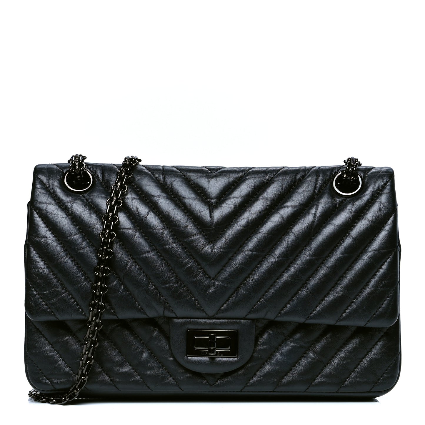 Aged Calfskin Chevron Quilted 2.55 Reissue 225 Flap So Black