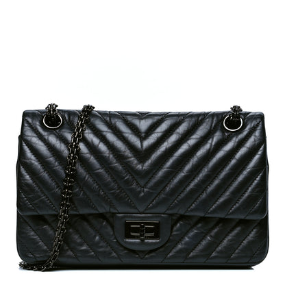 Chanel Aged Calfskin Chevron Quilted 2.55 Reissue 225 Flap So Black 1 of 4