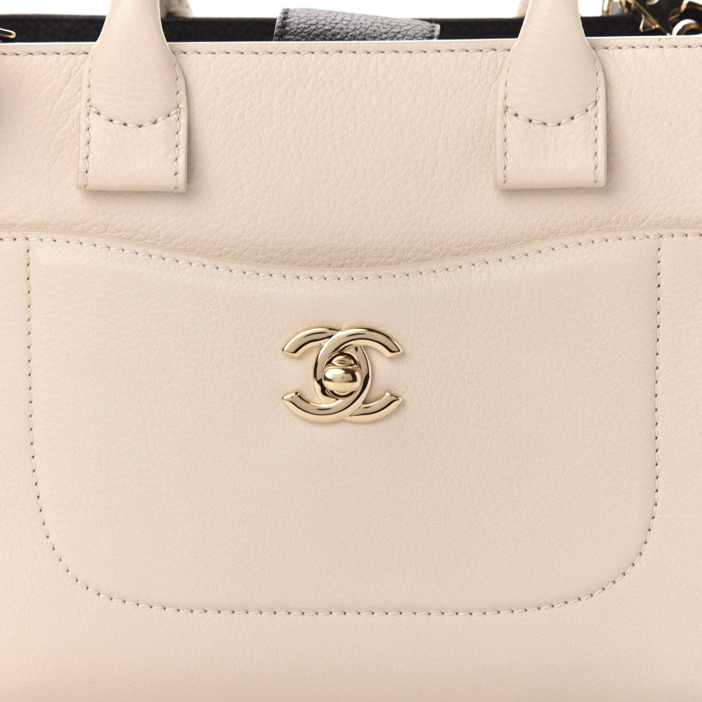 Grained Calfskin Mini Bi-Color Neo Executive Shopper Tote Beige Black