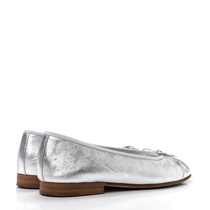 Chanel Metallic Lambskin Cap Toe CC Ballerina Flats 36.5 Silver 4 of 9