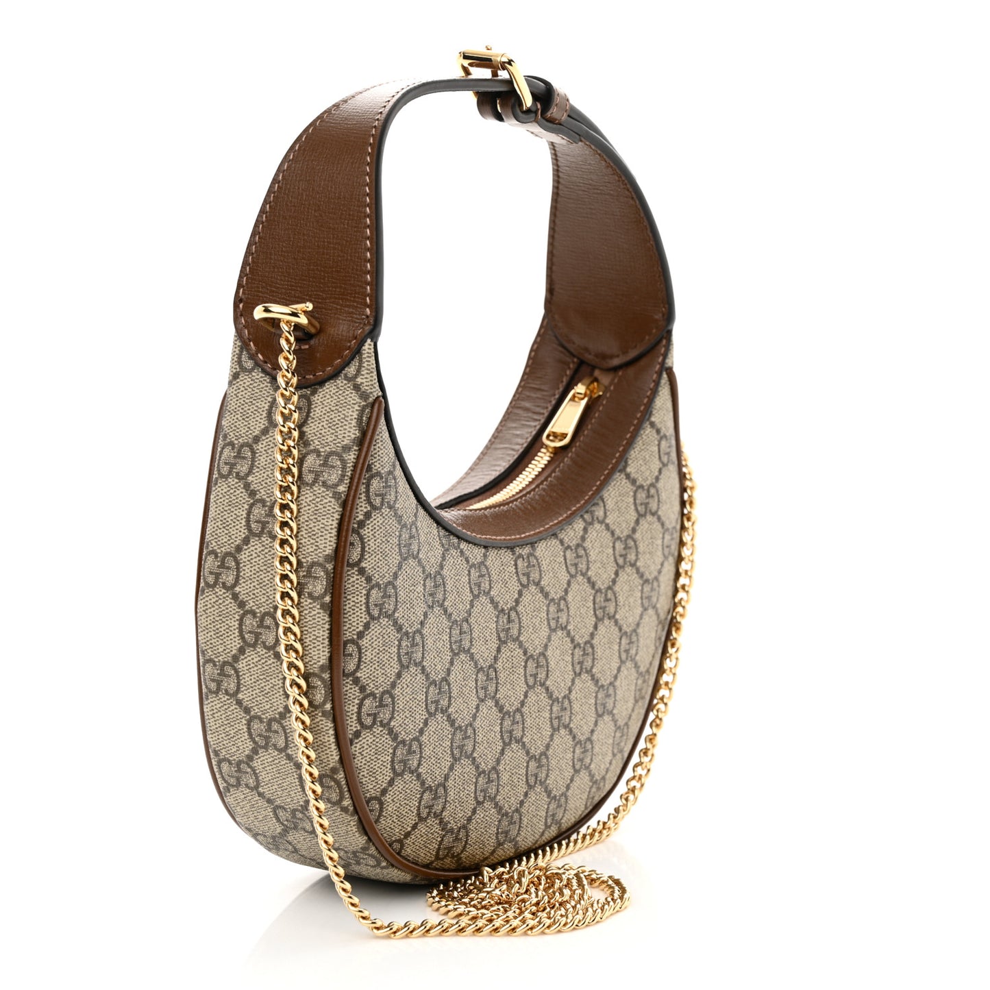 GG Supreme Monogram Azalea Calfskin Mini Retro Interlocking G Half Moon Bag Beige Ebony Brown Sugar