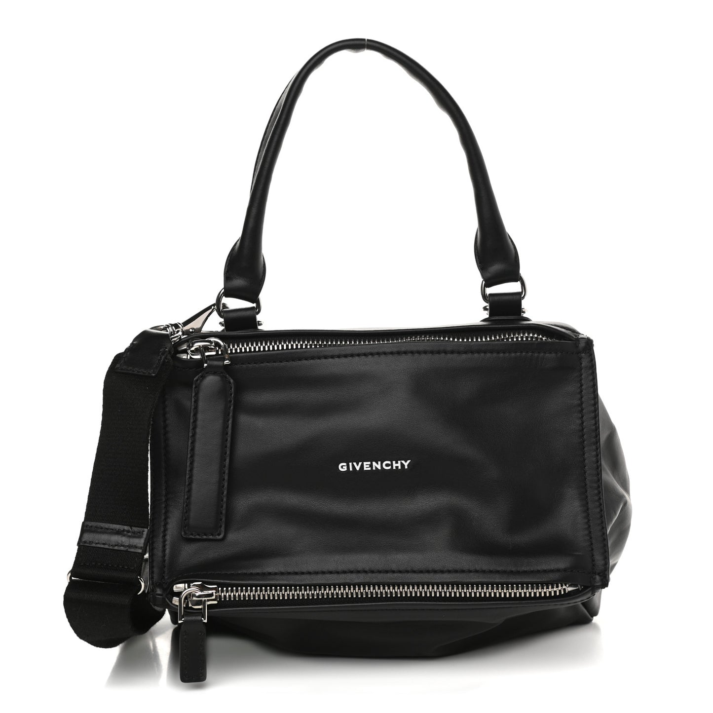 Calfskin Small Pandora Logo Strap Black