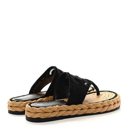 Chanel Terry Cloth Raffia CC Logo Thong Sandals 35 Black 4 of 9