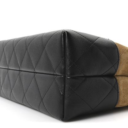 Chanel Suede Calfskin Shiny Lambskin Quilted Small Coco Base Shopping Bag Beige Black 10 of 11