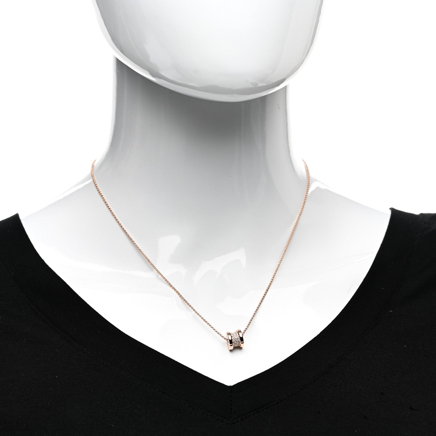 Bulgari 18K Rose Gold Diamond Small B.Zero1 Pave Pendant Necklace 2 of 4