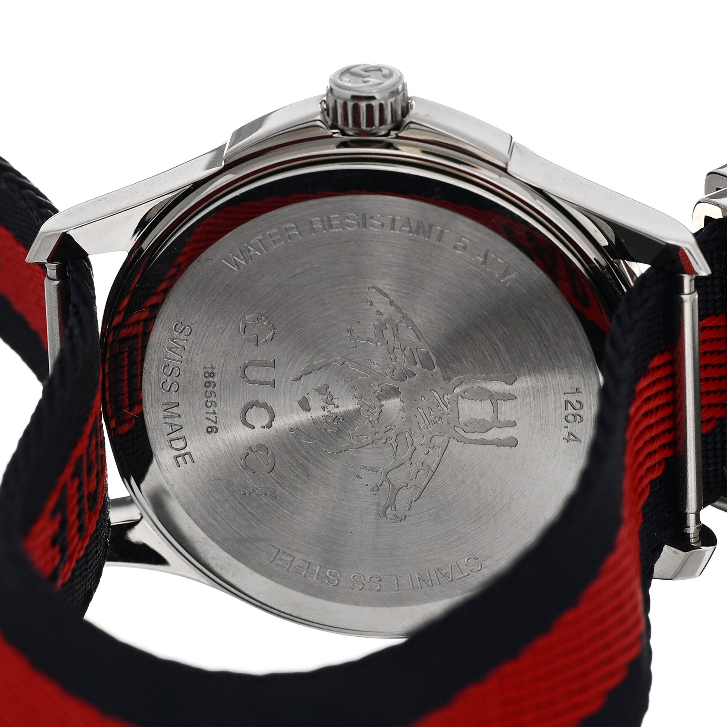 Gucci Stainless Steel Nylon 38mm Le Marche Des Merveilles Snake Quartz Watch Navy 4 of 4