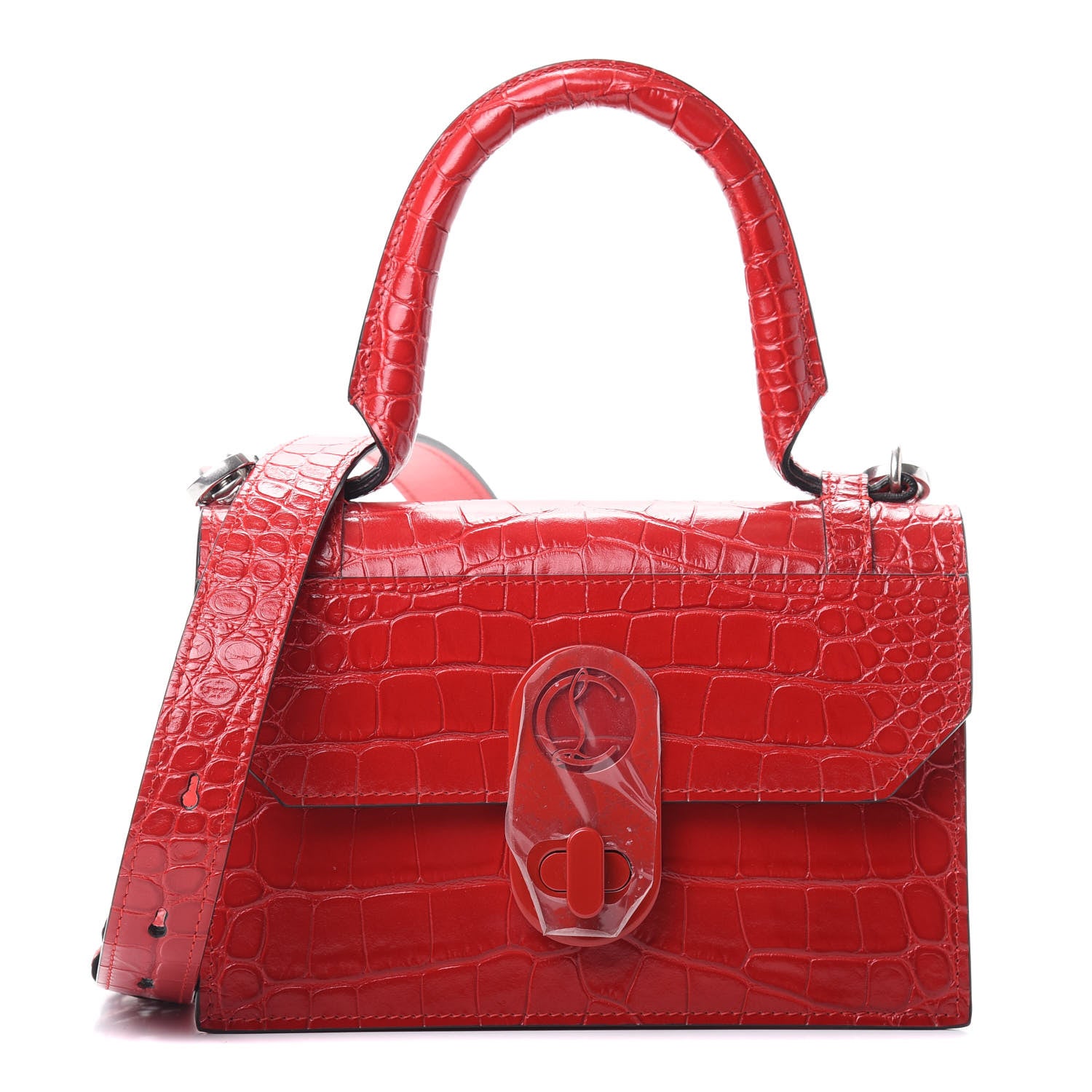 Christian Louboutin Crocodile Embossed Calfskin Small Elisa Top Handle Bag Loubi 1 of 10
