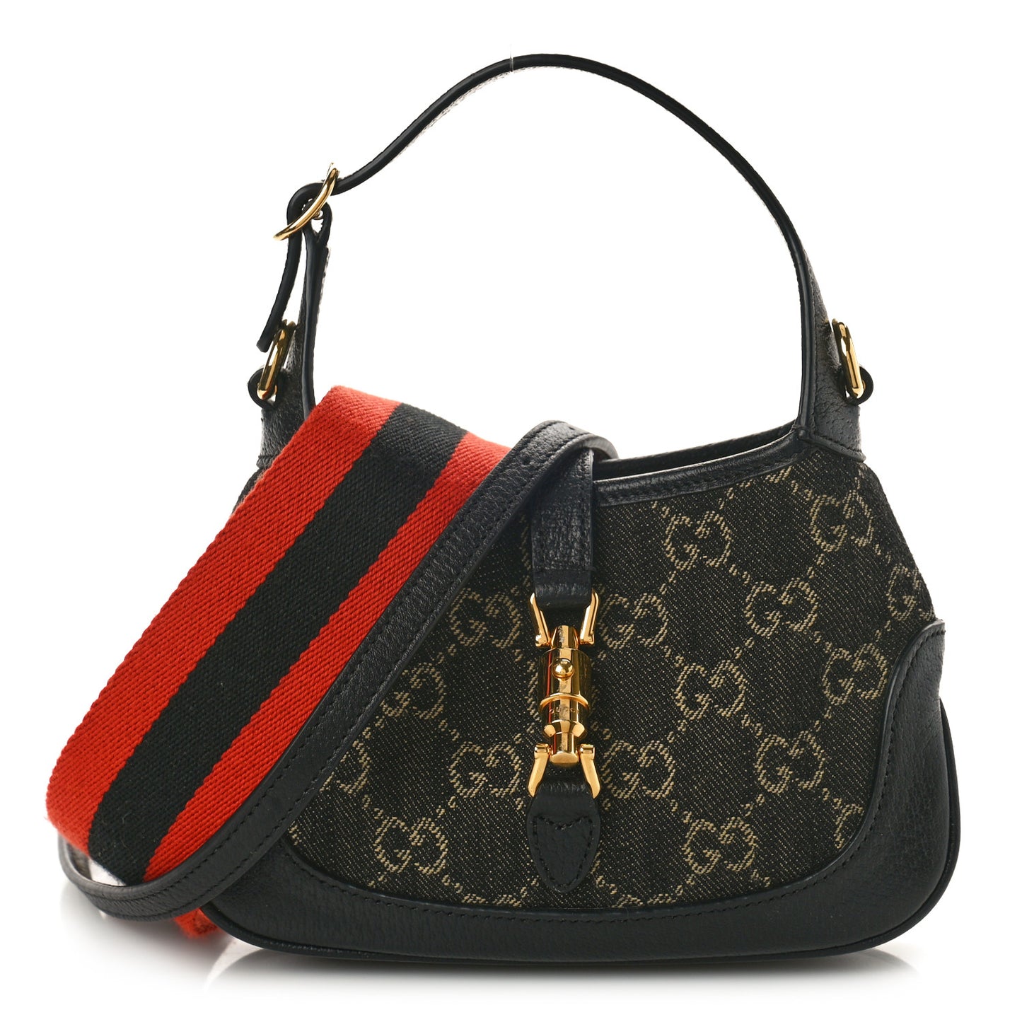 Jacquard Black Denim GG Monogram Textured Dollar Calfskin Mini Jackie 1961 Hobo Black Ivory