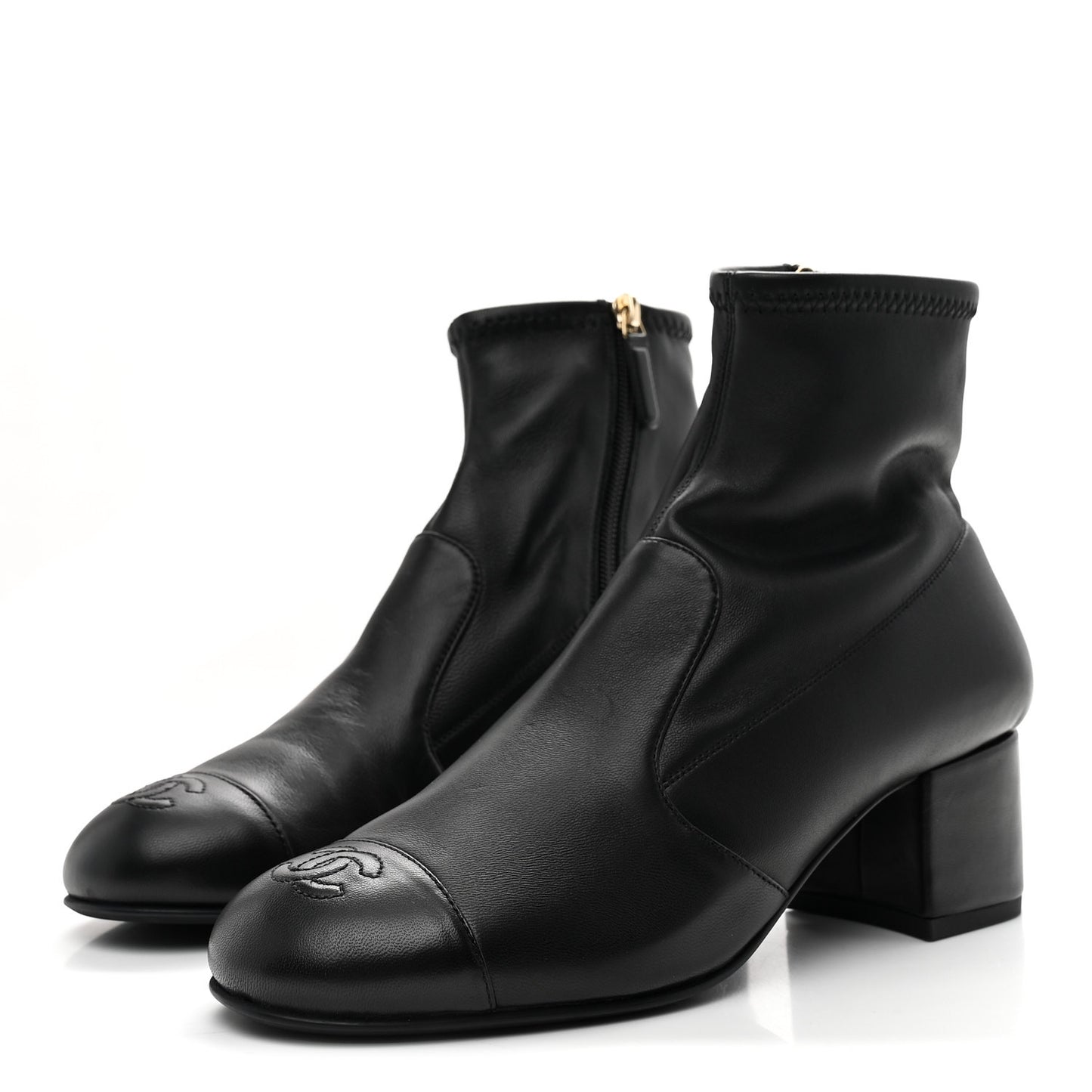 Stretch Lambskin Cap Toe CC Short Boots 38 Black