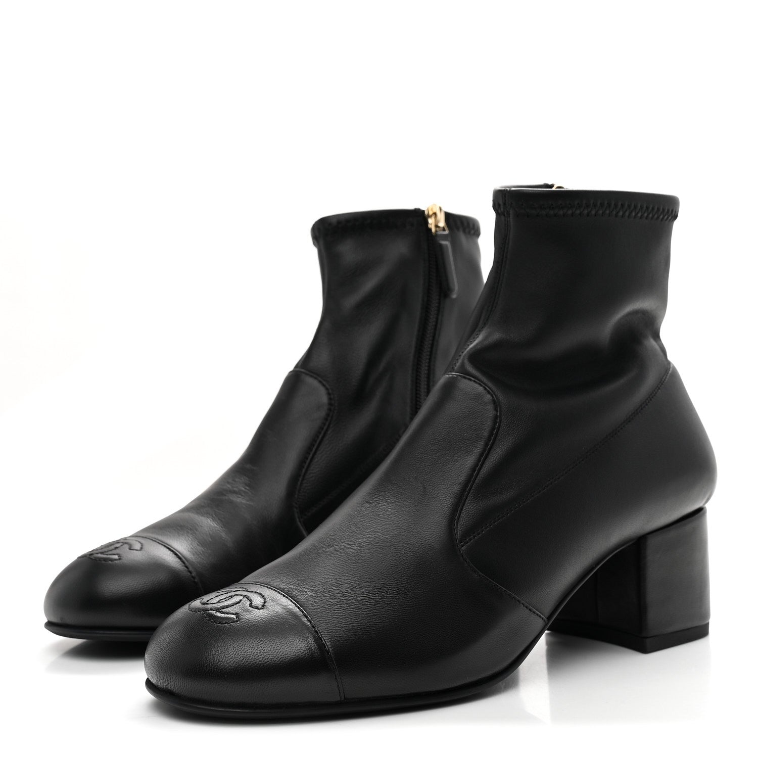 Chanel Stretch Lambskin Cap Toe CC Short Boots 38 Black 4 of 10
