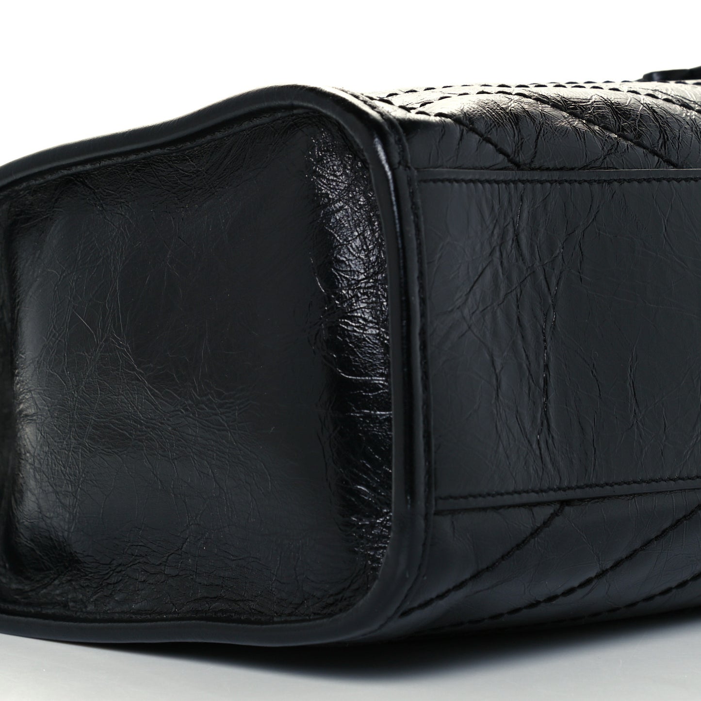 Crinkled Calfskin Matelasse Monogram Medium Niki Shopper Tote Black