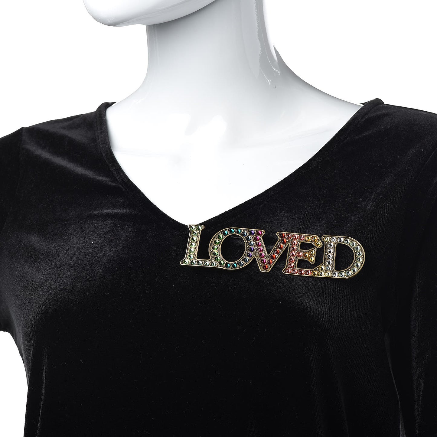 Metal Crystal Loved Pin Brooch Gold