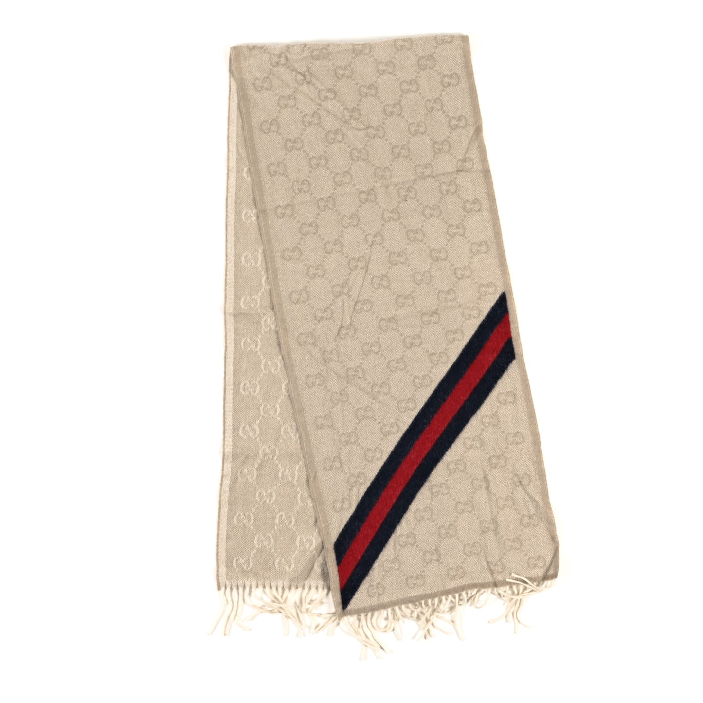 Wool Alpaca Monogram Web New Nikky Scarf  Sand Blue