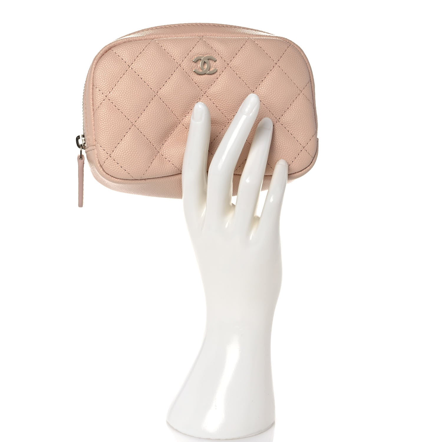 Chanel Caviar Quilted Small Curvy Pouch Cosmetic Case Light Beige 2 of 11