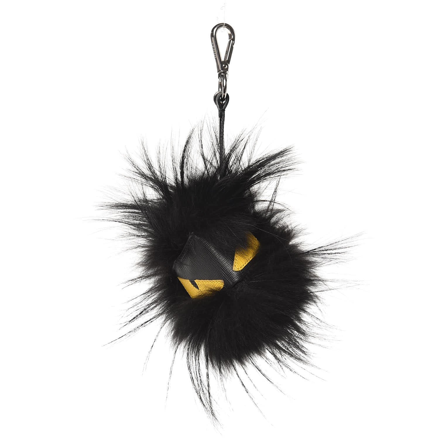 Fendi Vitello Elite Fox Fur Fusto Monster Bag Bug Charm Black Yellow 1 of 4