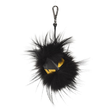 Fendi Vitello Elite Fox Fur Fusto Monster Bag Bug Charm Black Yellow 1 of 4