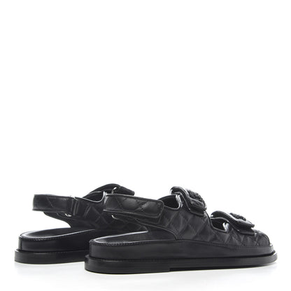 Chanel Lambskin Velcro Dad Sandals 37.5 Black 4 of 9
