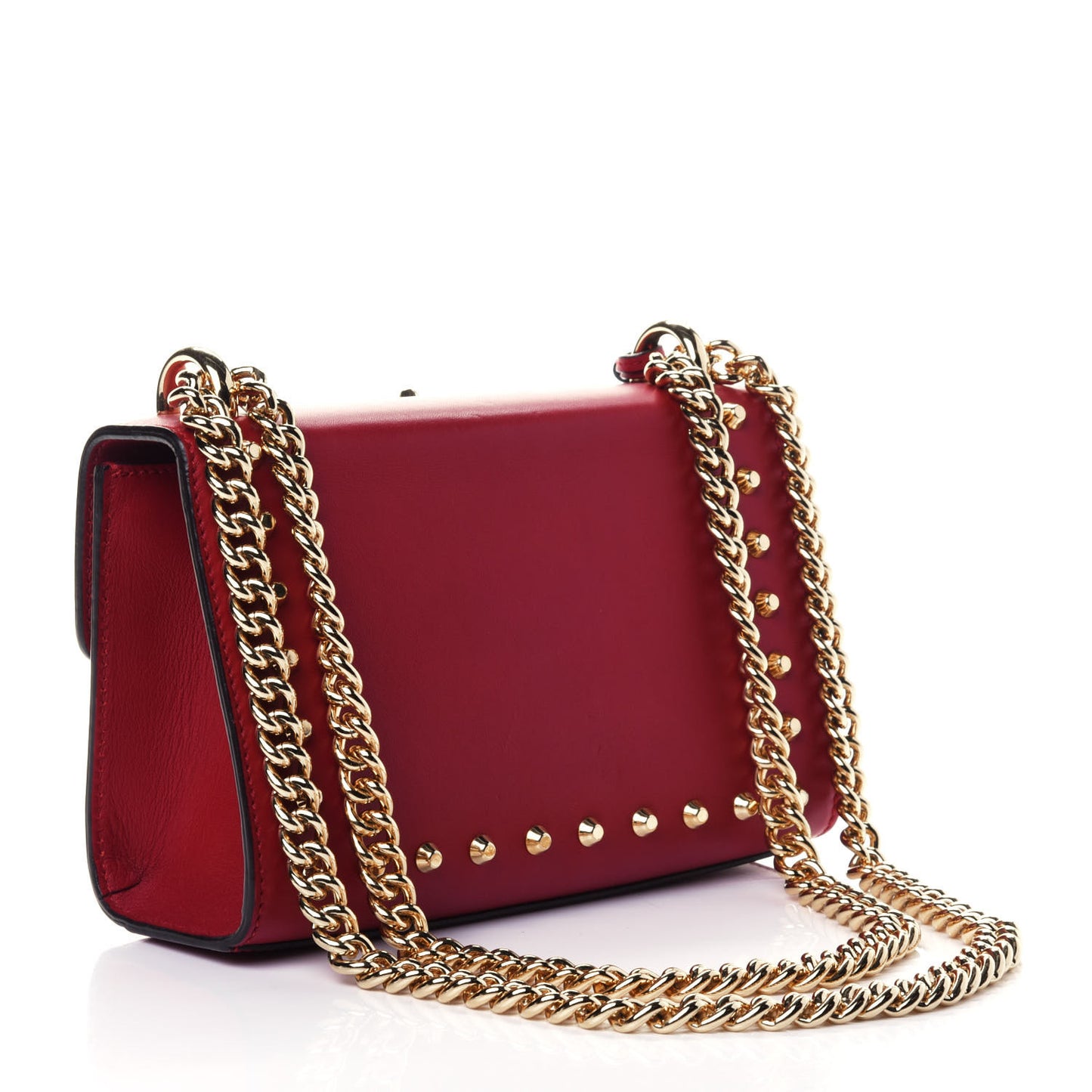 Calfskin Studded Small Padlock Shoulder Bag Hibiscus Red